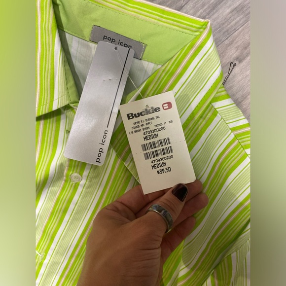 Green Pop Icon Pinstripe Button Up by Buckle - Picture 2 of 3